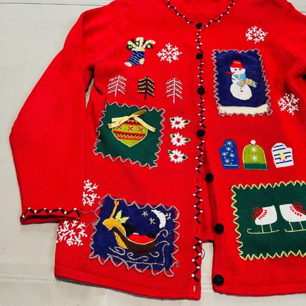 VTG Cherokee Women Red Christmas Xmas Office Party Ugly Sweater Snowman-XL-4333 - Picture 2 of 9